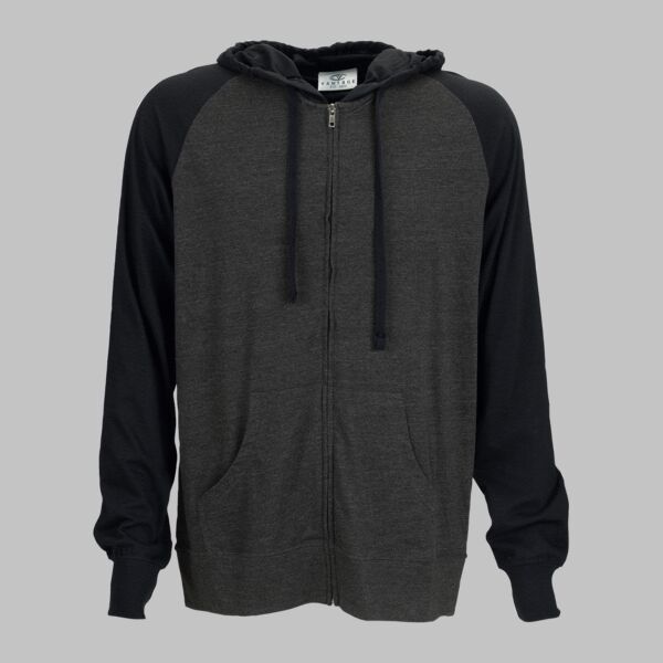 Full-Zip Two-Tone Jersey Knit Hoodie Thumbnail